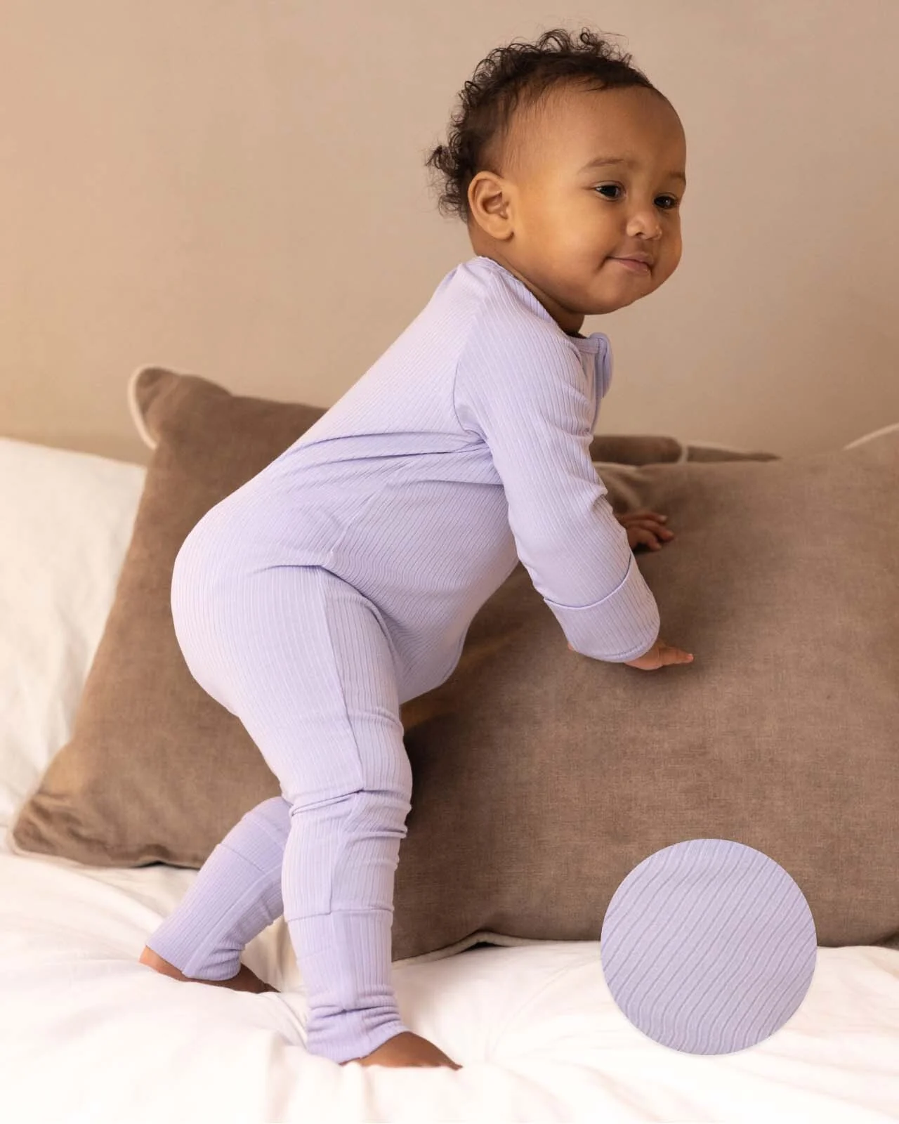 BABYGO® Lilac Ribbed Zip Sleepsuit - Image 5