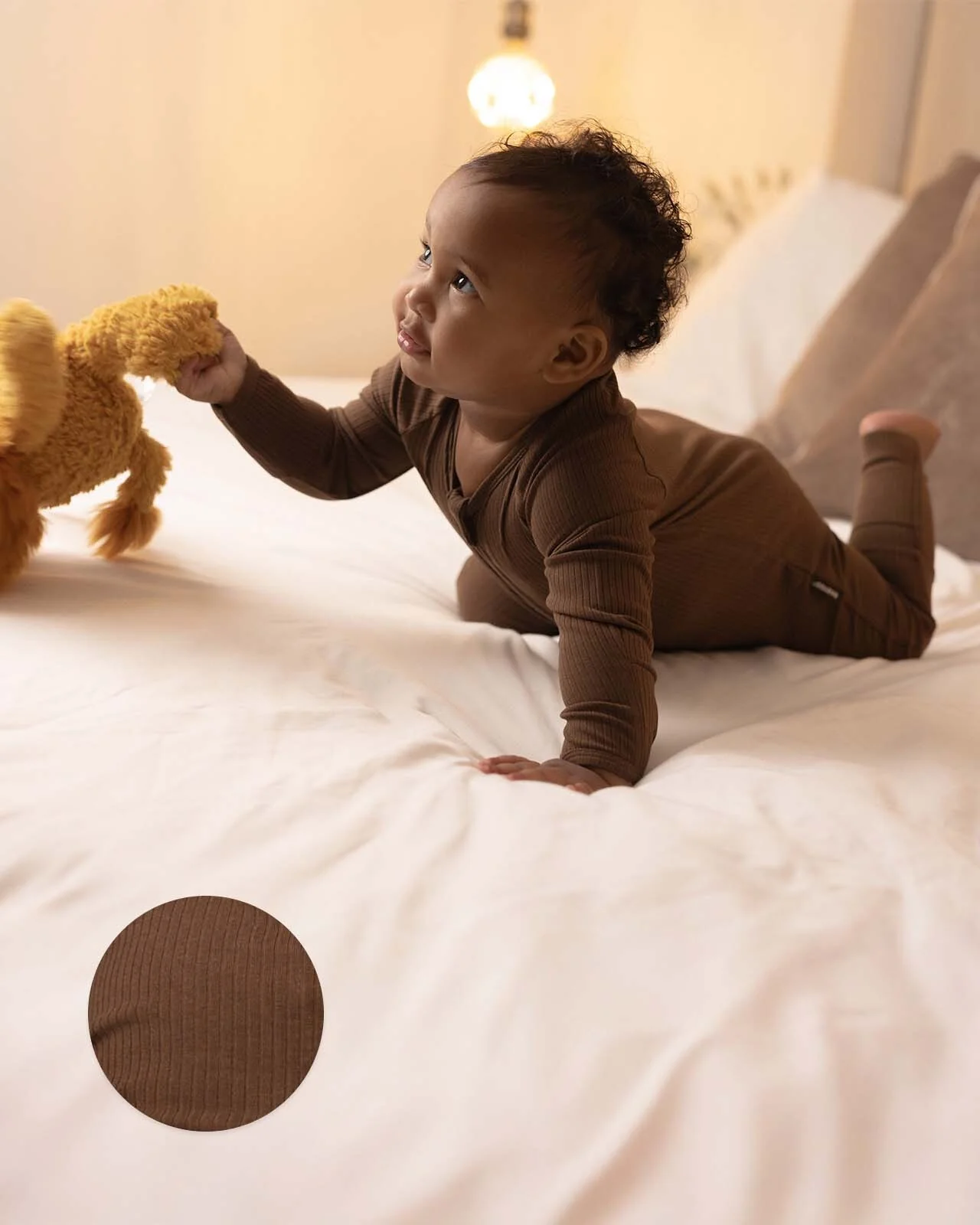 BABYGO® Mocha Ribbed Zip Sleepsuit - Image 5