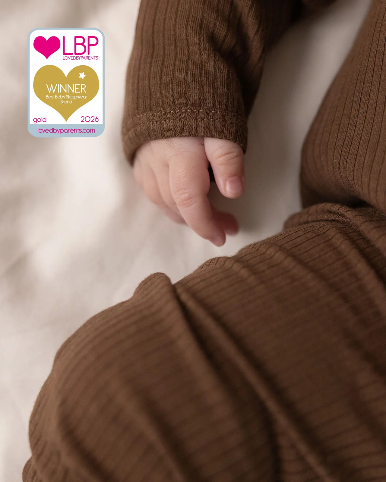 BABYGO® Mocha Ribbed Zip Sleepsuit - Image 6