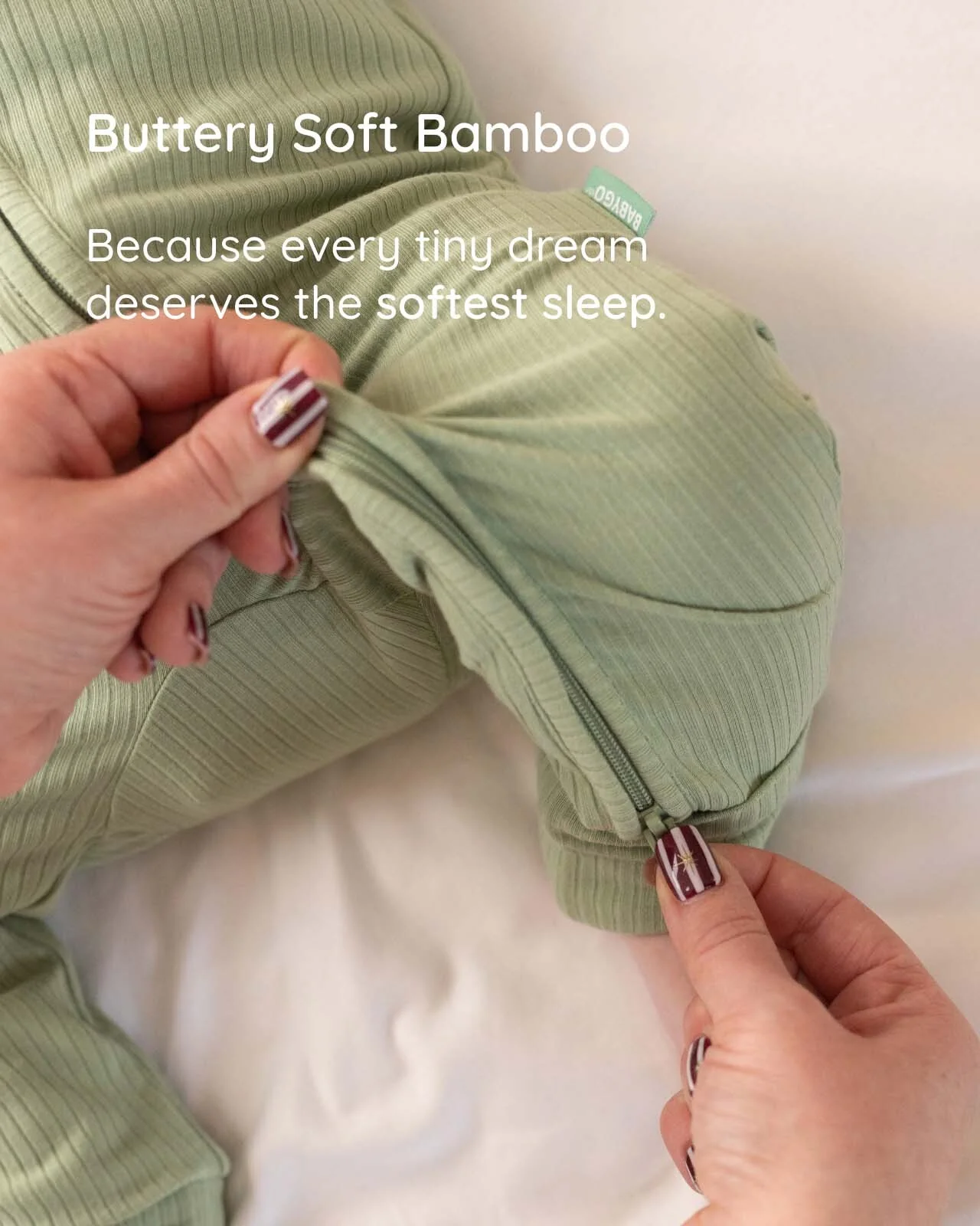BABYGO® Sage Ribbed Zip Sleepsuit - Image 3