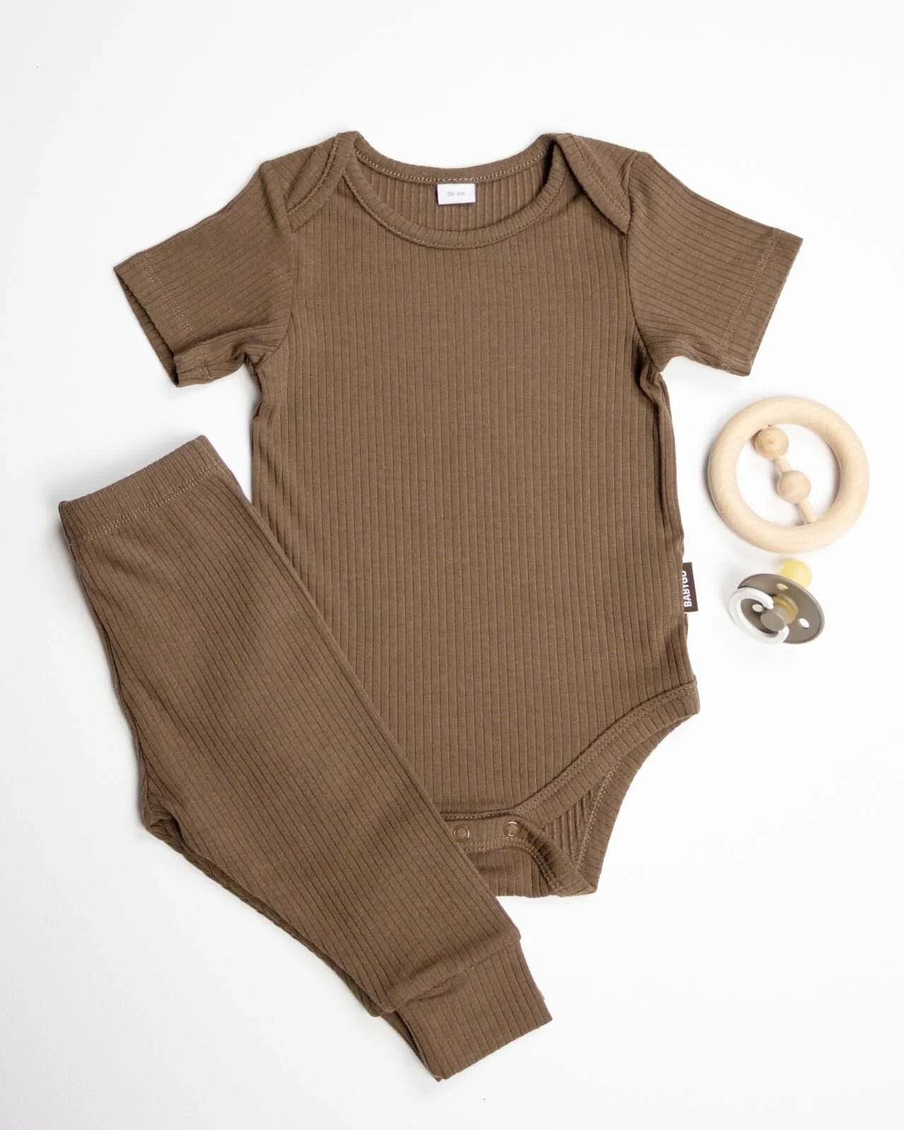 BABYGO® Mocha Short Ribbed Bodysuit & Leggings - Image 6