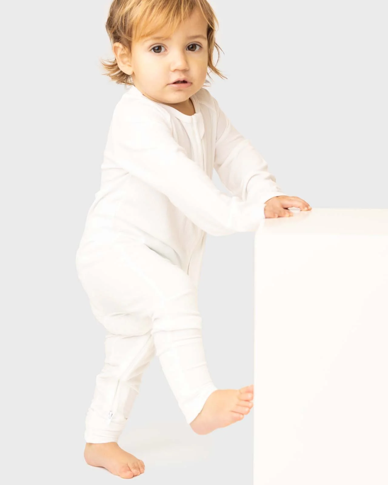 BABYGO® White Ribbed Zip Sleepsuit - Image 3