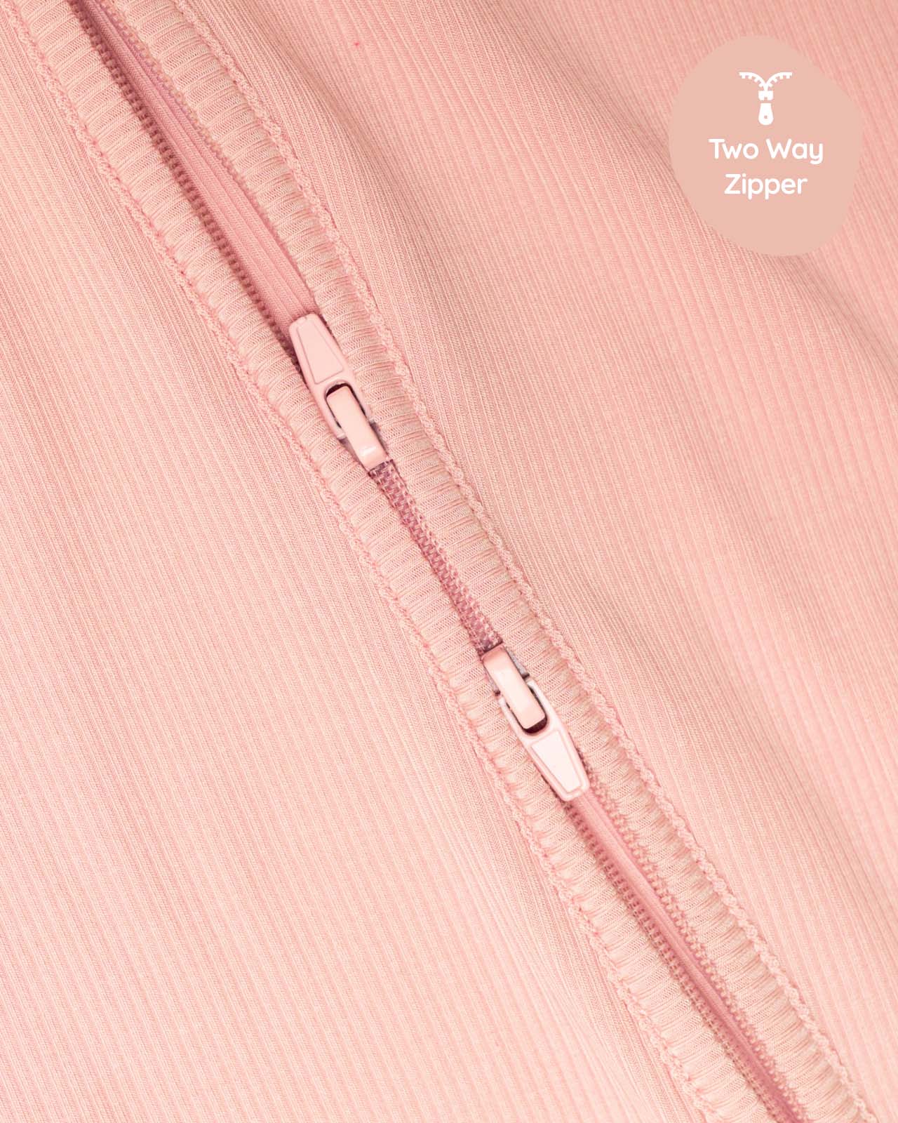 BABYGO® Dusty Pink Ribbed Zip Sleepsuit - Image 4