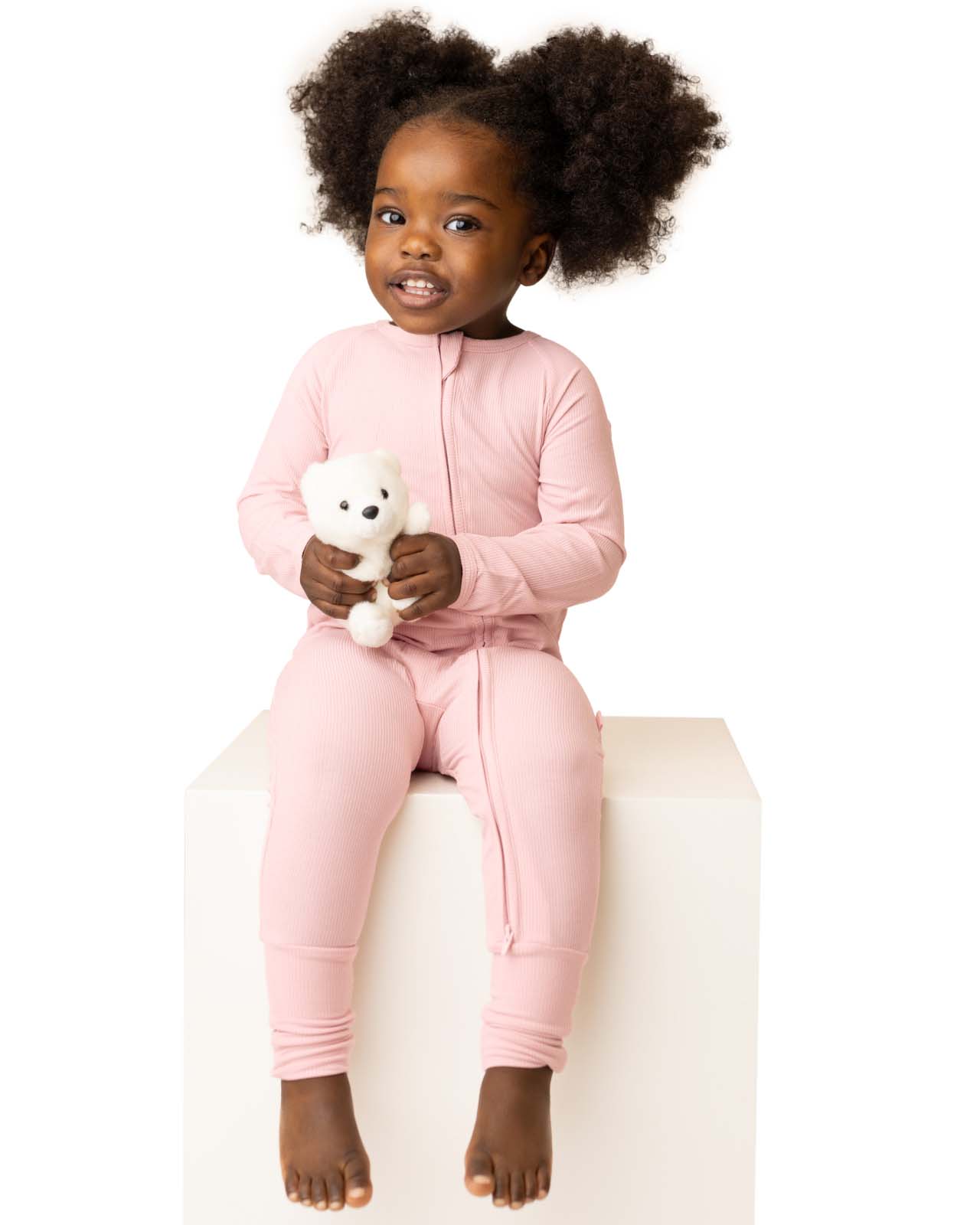 BABYGO® Dusty Pink Ribbed Zip Sleepsuit - Image 5