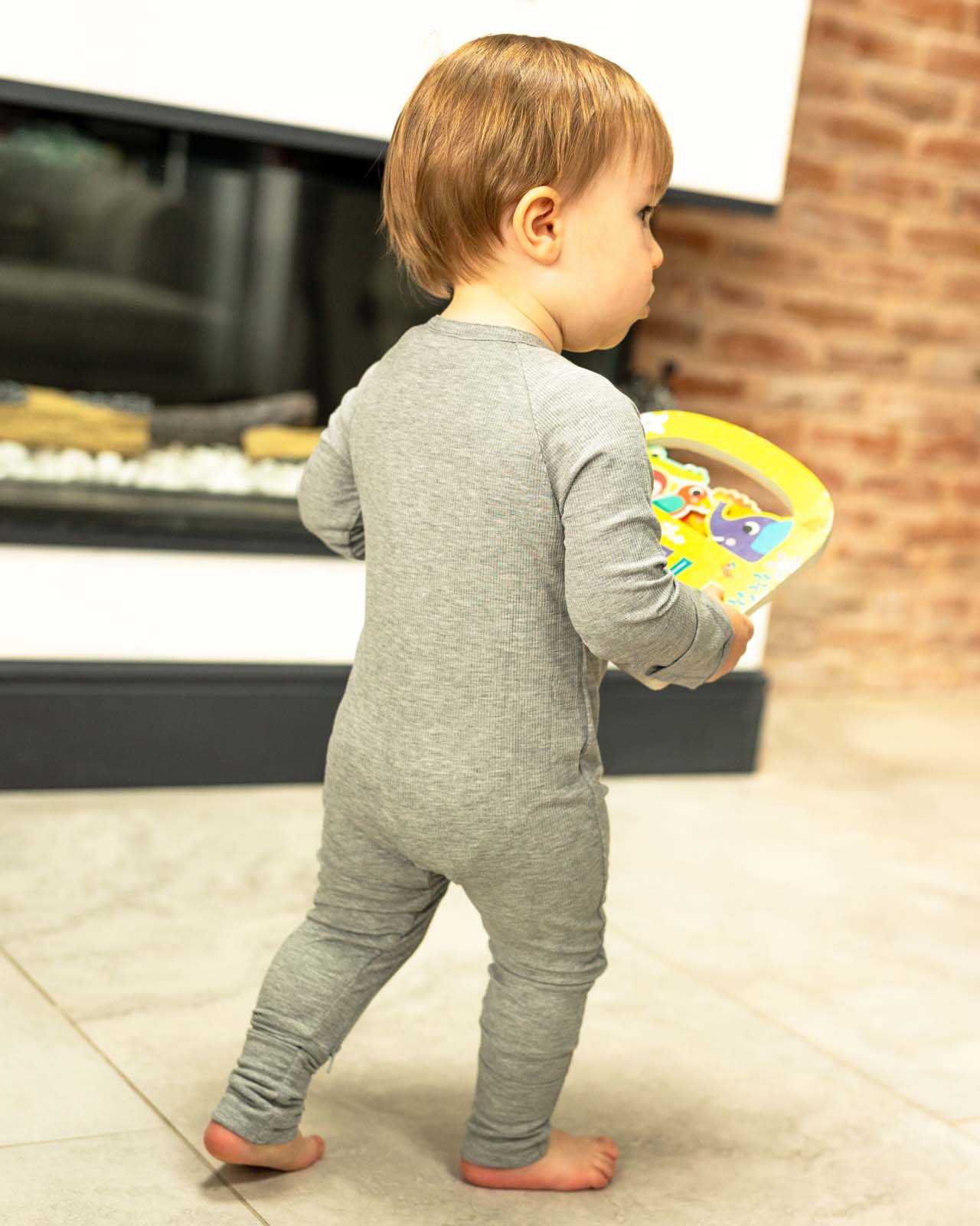 BABYGO® Grey Ribbed Zip Sleepsuit - Image 4