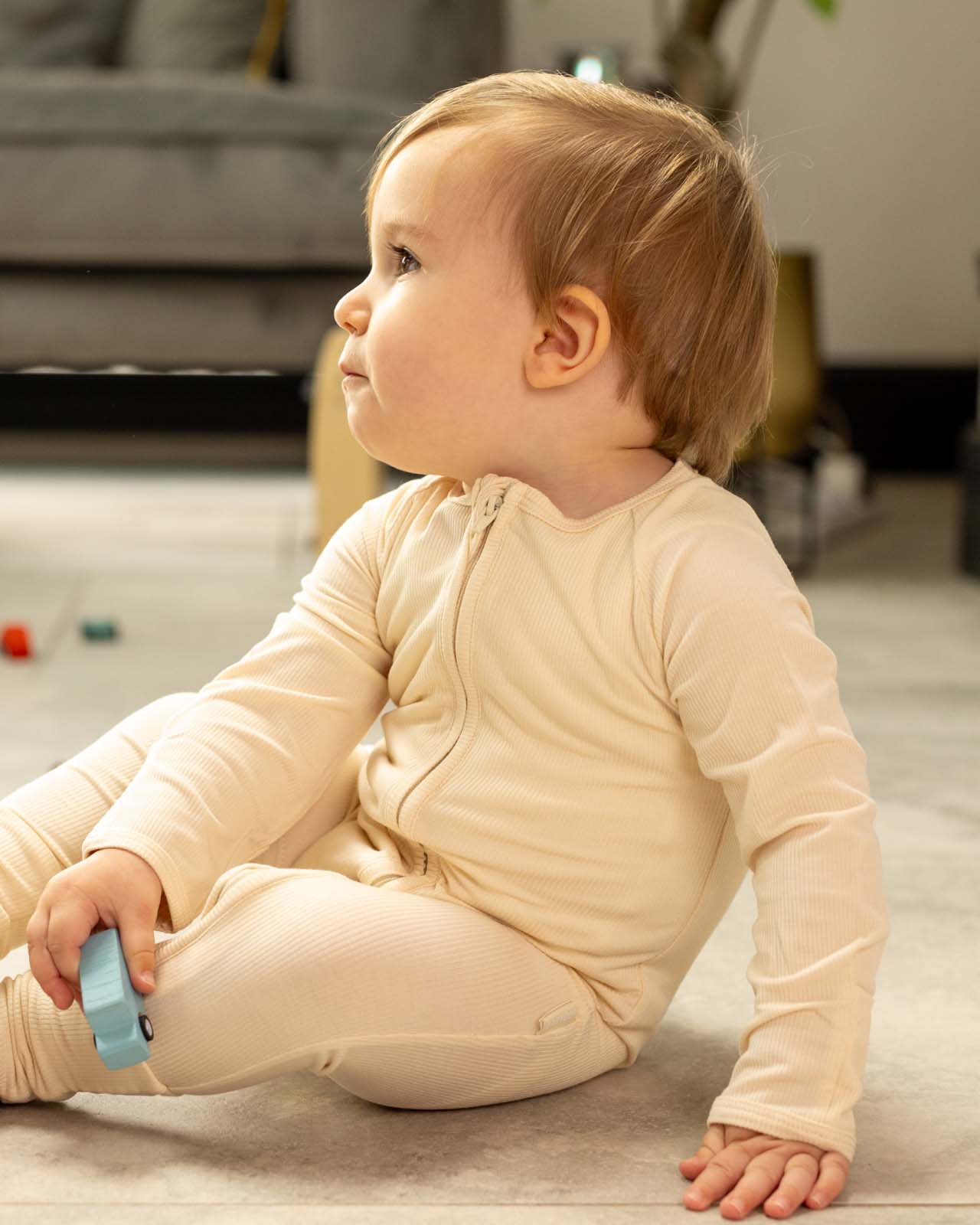 BABYGO® Ivory Ribbed Zip Sleepsuit - Image 6