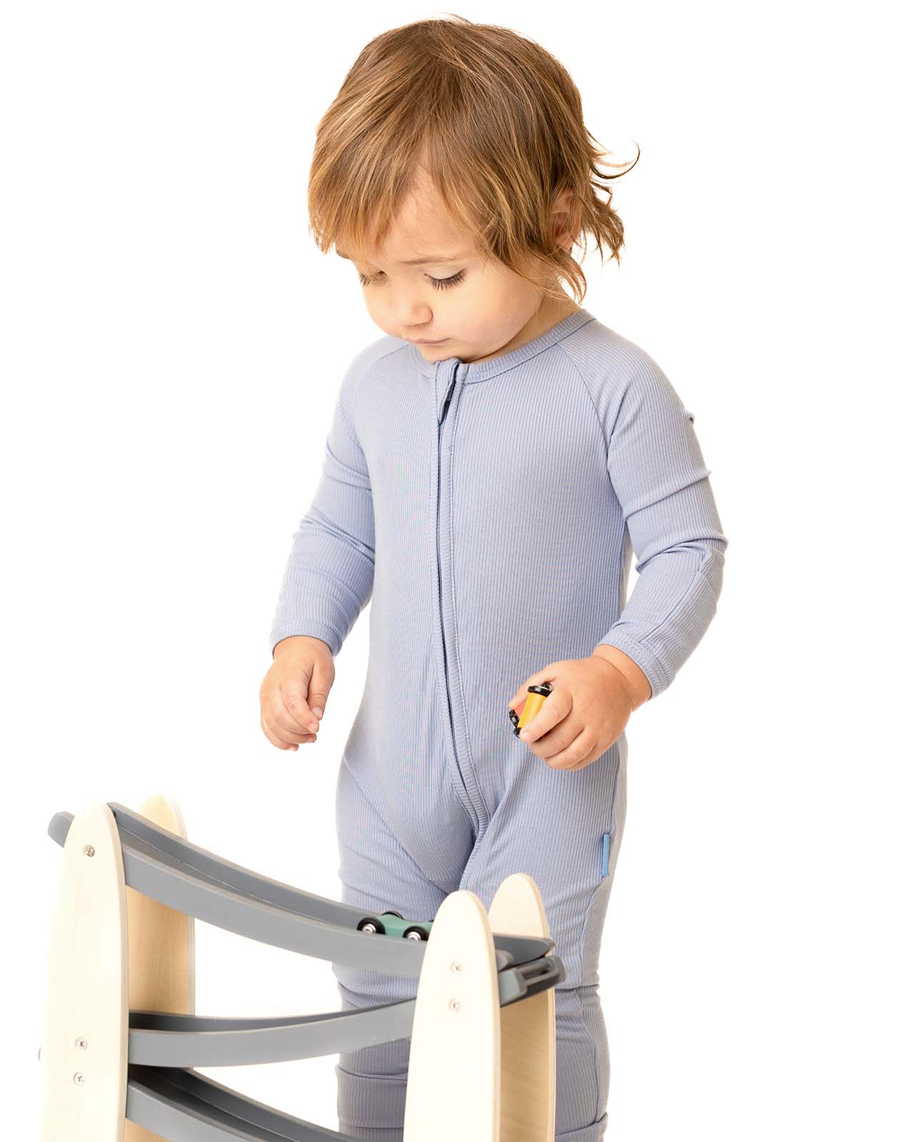 BABYGO® Slate Blue Ribbed Zip Sleepsuit - Image 6
